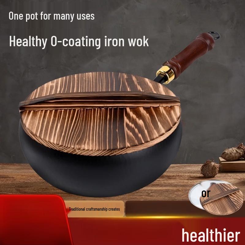 Zhi Shi 30cm Hammered Non-stick Iron Wok Set