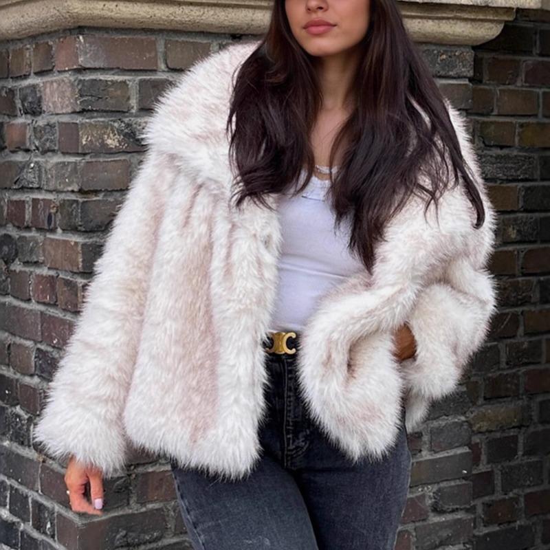 New Autumn and Winter Women's Large Lapel Imitation Fur Warm Coat Imitation Fox Plush Coat Tops