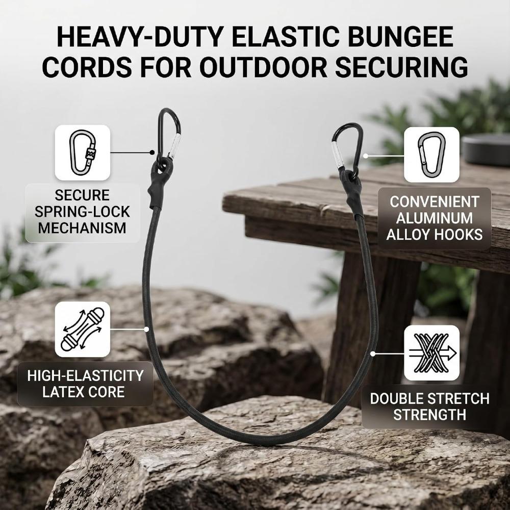 4pcs Double Stretch Bungee Rope Quick Attach Elastic Rope Lightweight Bungee Cord  Outdoor
