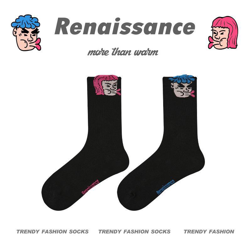 Renaissance Cartoon Funny Socks - Unisex Cotton Mid-Calf for Spring, Summer, Autumn
