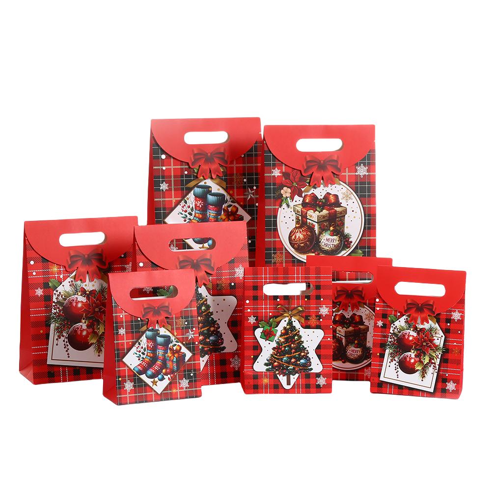 12pcs Christmas Gift Paper Tote Reusable Bags for Holiday Xmas Party Favors Candy Packaging and Festive Wrapping