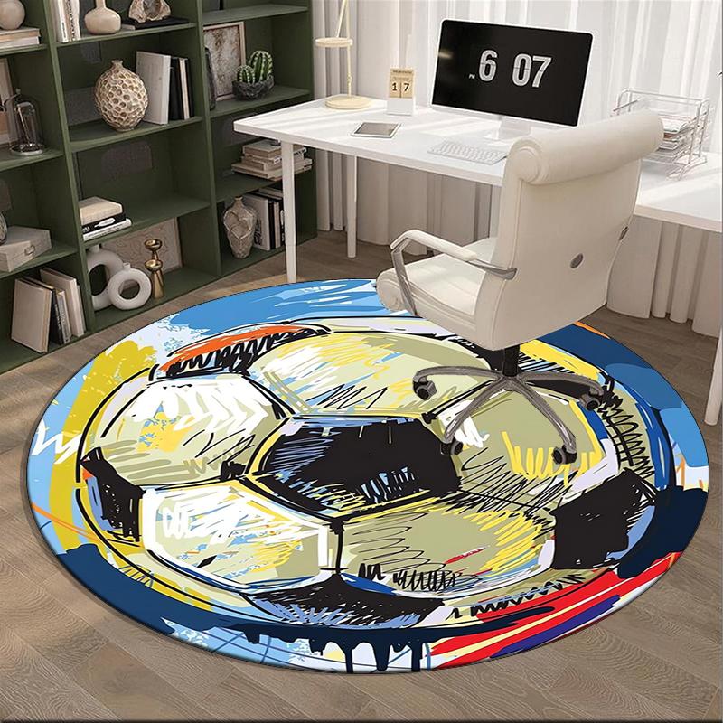 Soccer Ball Artwork Round Carpet Chair Cushion Round Entryway Rug, Soft Round Rugs for Living Room, Bedroom, Circle Carpet Decor Gifts