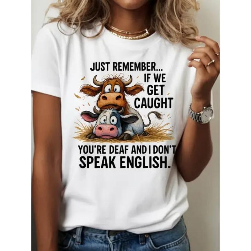 

European Size Plus Size, Plus Size Women s White Casual Short Sleeve T-Shirt - Soft Breathable Slogan Print Round Neck Top 4XL білий