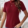 Modny, dopasowany krój, okrągły dekolt, damski T-shirt, damskie koszulki z krótkim rękawem, 2024, letni, swobodny, prążkowany, dzianinowy T-shirt, damski, elegancki, jednolity, damski T-shirt 24405