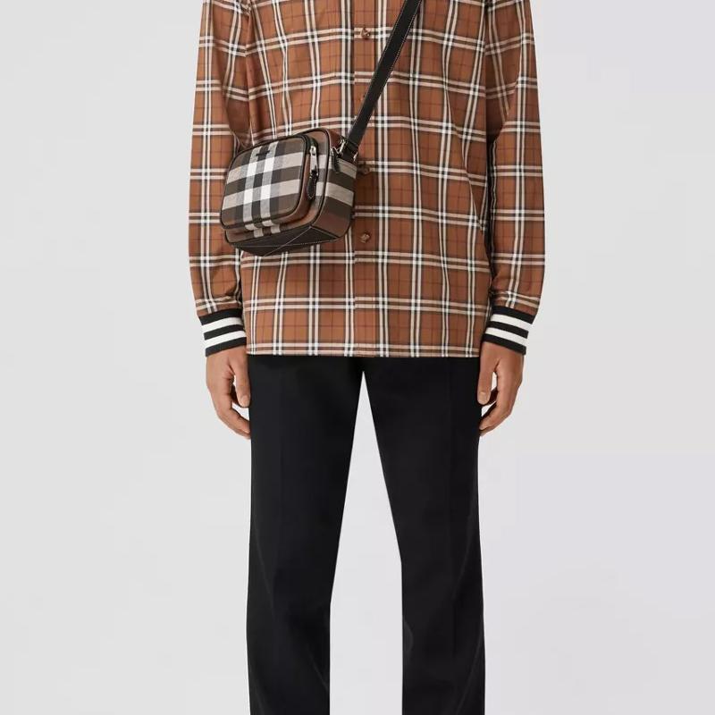 Burberry Striped Bio-Based Check Leather Messenger Bag Shoulder Bag Camera Bag Crossbody Bag Men bags Dark-Walnut-Brown 80491451