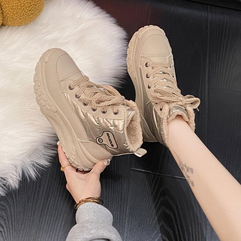 Snow boots women's winter new velvet thickened high-top thick-soled dad shoes student sports cotton shoes