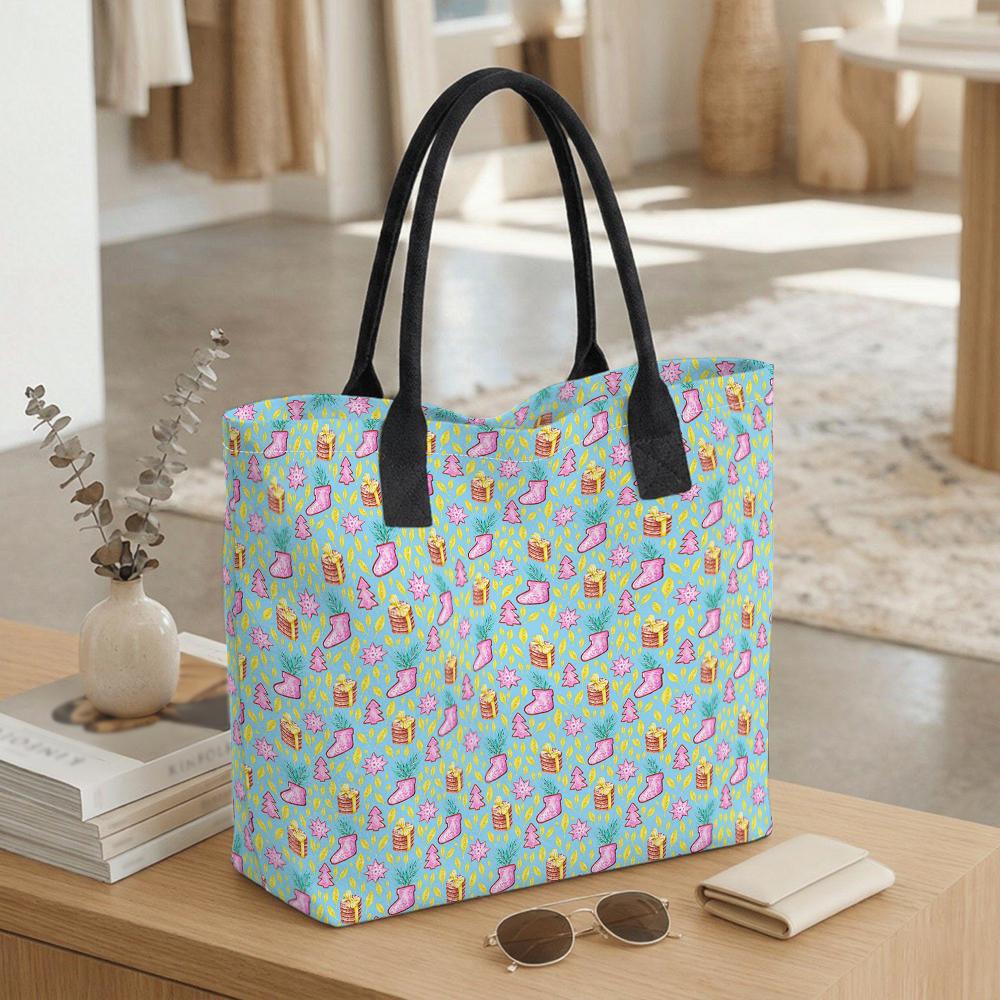 Christmas Pattern Tote Bag Large Capacity Casual Shoulder Handbag for Daily Use