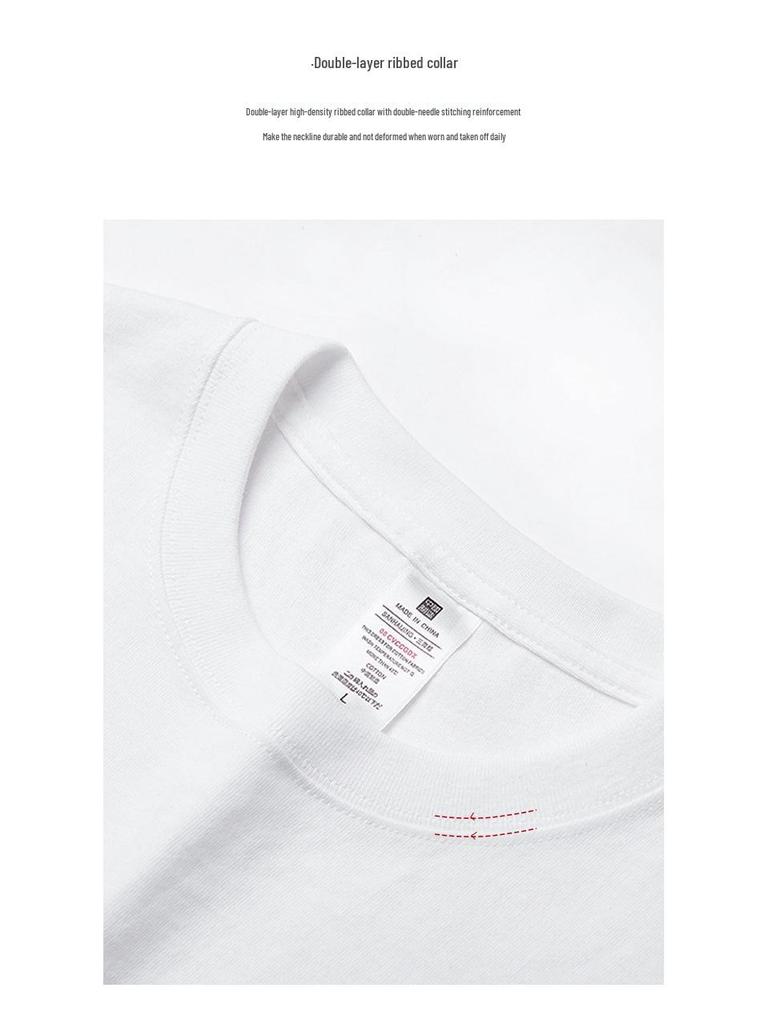 230g Heavyweight Combed Cotton Unisex Loose-Fit Black/White T-Shirt – Trendy Summer Short Sleeve