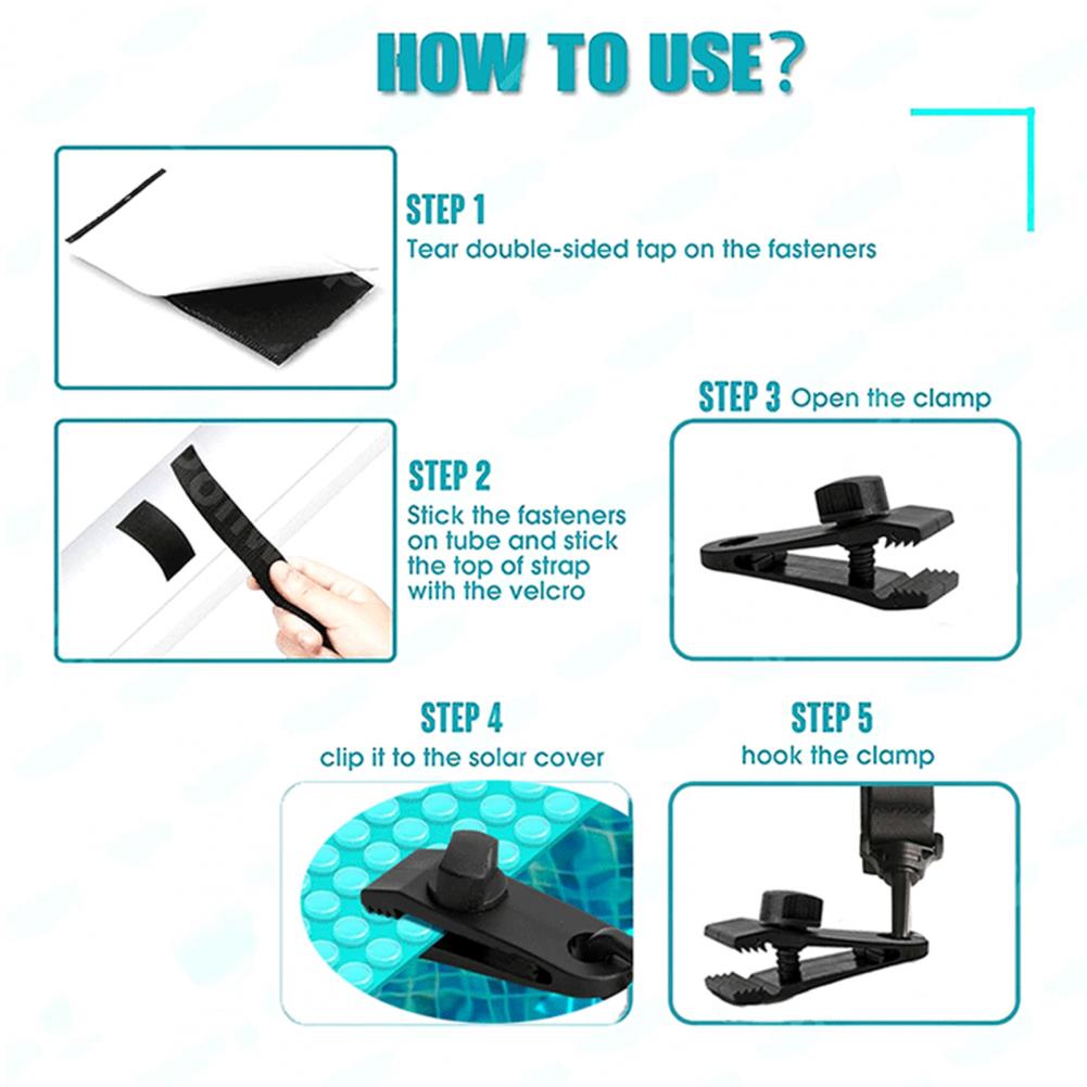 Heat-resistant Pool Cover Attachment Kit Heavy Duty Nylon Pool Cover Straps Inground Pool Solar Cover Reel for Swimming