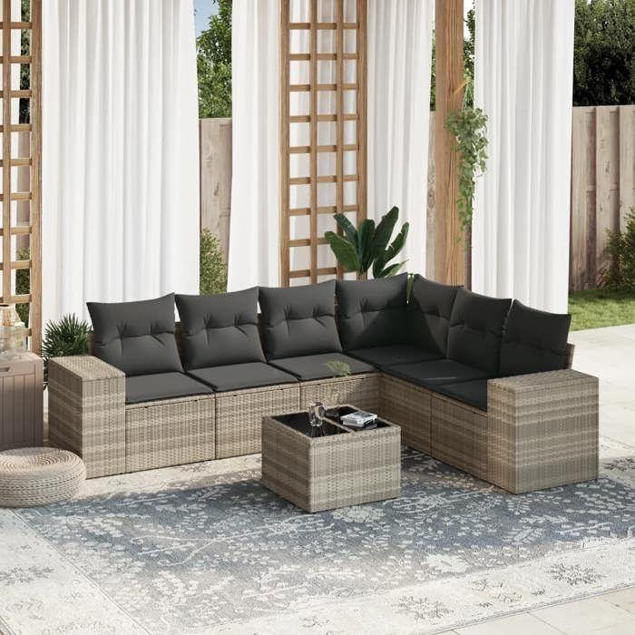 VidaXL Salon de Jardin avec Coussins 7 pcs, Canapés de Terrasse, Ensemble de Meubles de Patio, Mobilier d'Extérieur, Gris 3254959
