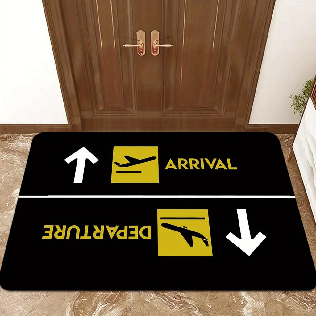 Airplane Theme Door Mat Soft Crystal Velvet Machine Washable BlackYellow Flight Design Perfect for Entryway Nonslip Foot Mats