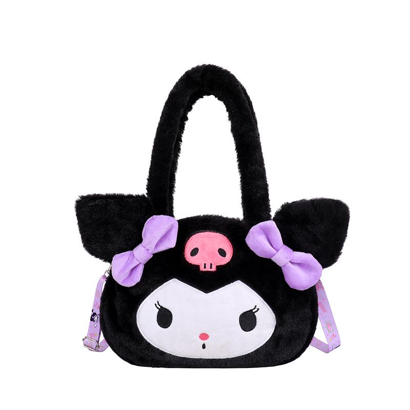 Women's Plush Kuromi & Cinnamoroll Tote Crossbody Bag - Cute Dog Tooth Design Handbag