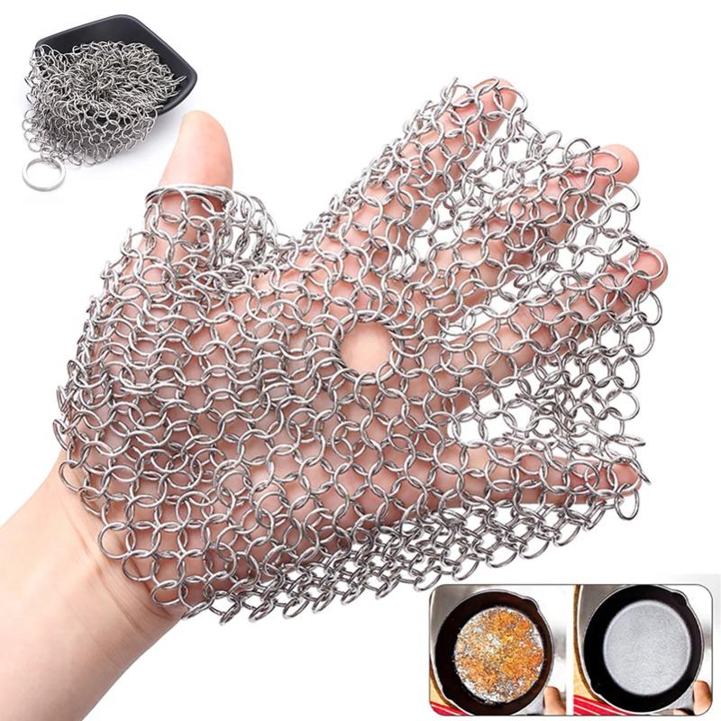 Anello per Pulizia Cucina Acciaio Inossidabile Catena Pulente Spugna a Maglia Metallica Rete per Padelle Utensili da Cucina Riutilizzabile Rete per Lavaggio Strumento di Pulizia