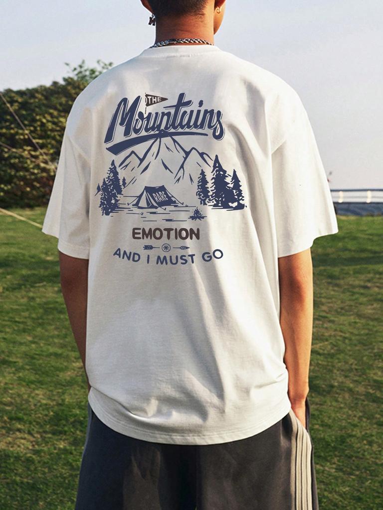 Herren T-Shirt mit Bergmuster 100% Polyesterfaser lässiges kurzärmeliges T-Shirt mit Rundhalsausschnitt inspirierend für Outdoor-Kleidung