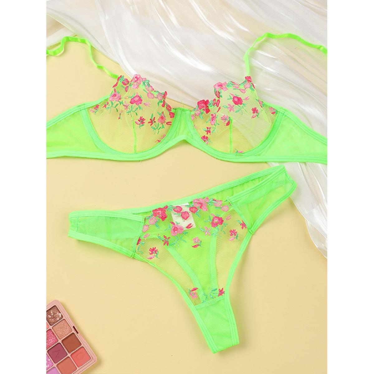 

Сексуальное чистое кружевное тонкое нижнее белье женское мягкое стальное кольцо собирает и собирает грудь бюстгальтер комплект M флуоресцентный зеленый