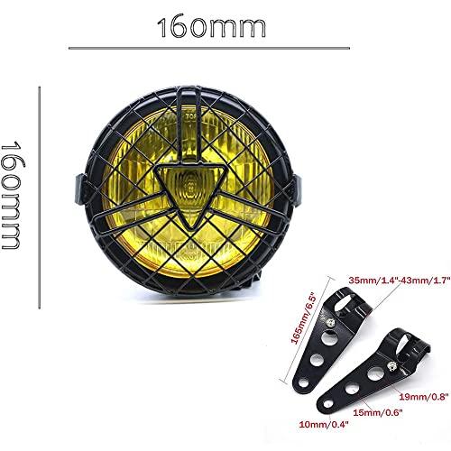 Ranzek Universeller Motorrad-Halogen-Scheinwerfer, Retro Cafe Racer Bobber Chopper Scheinwerfer für CG125 GN125, 6,5 Zoll, mit Scheinwerfer-Schutz und Scheinwerfer