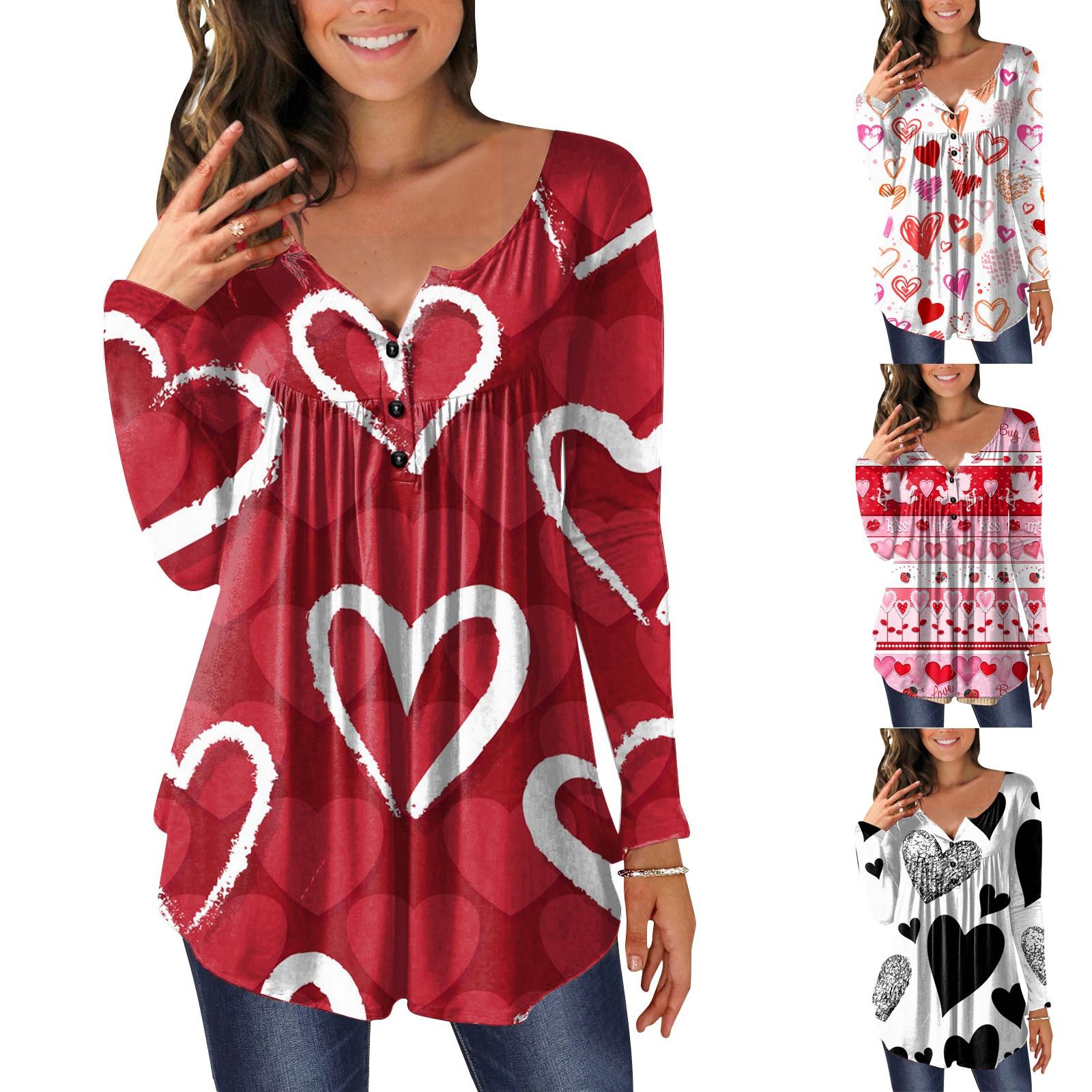 

Женский повседневный модный пуловер с длинным рукавом и v-образным вырезом с принтом ко Дню святого Валентина