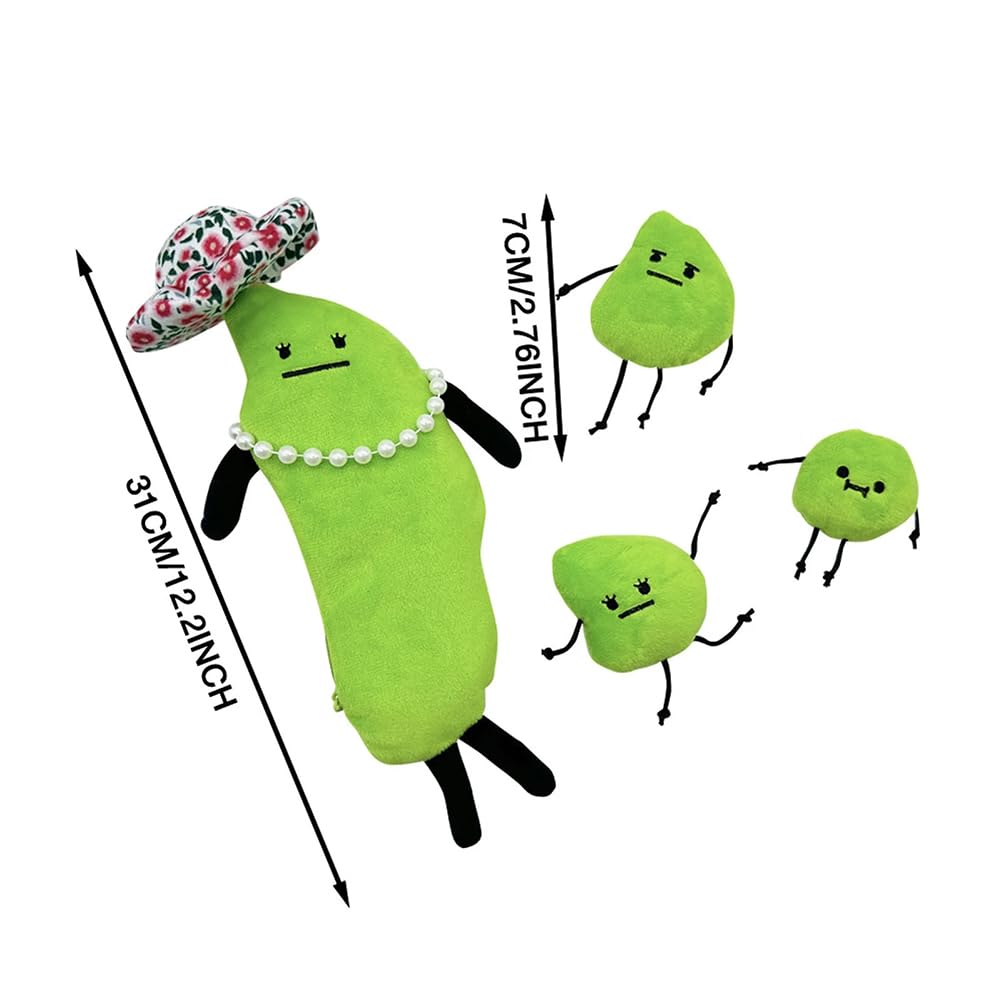 Edamame Family Plush Toy Set of 4: Mrs. Edamame, Three Brothers, Secret Sleepover. Unleash Your Imagination with These Edamame Family Plush Toys