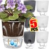 Transparent Double Layer Plastic Flower Pot Self Watering Flowerpot Cotton Rope Watering Small Plant Pot with Injection Port