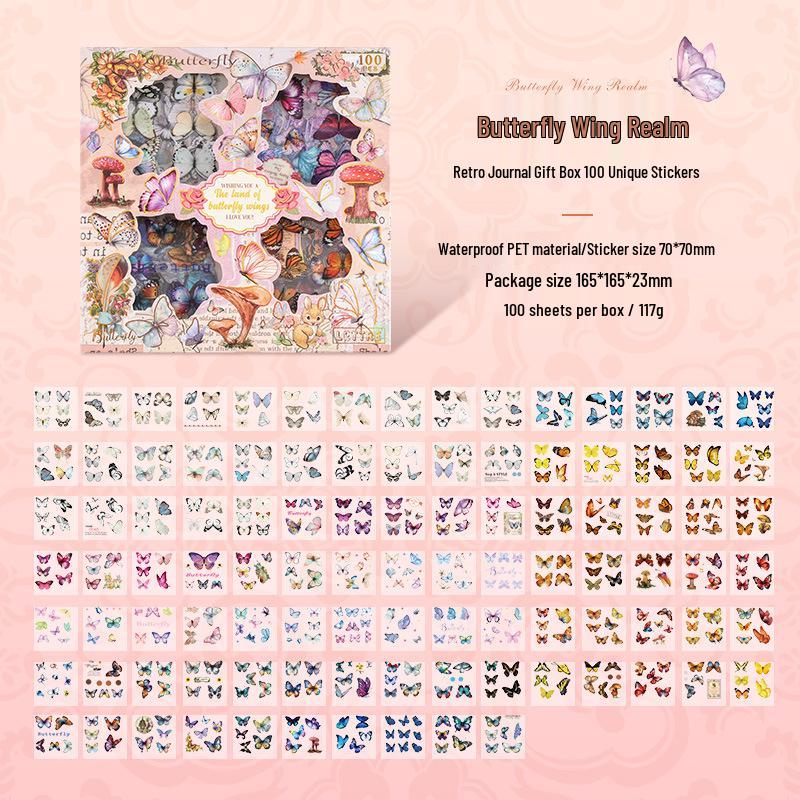 Yuezhen Exclusive Waterproof Butterfly Wing Journal Stickers - Retro Pack for Kids