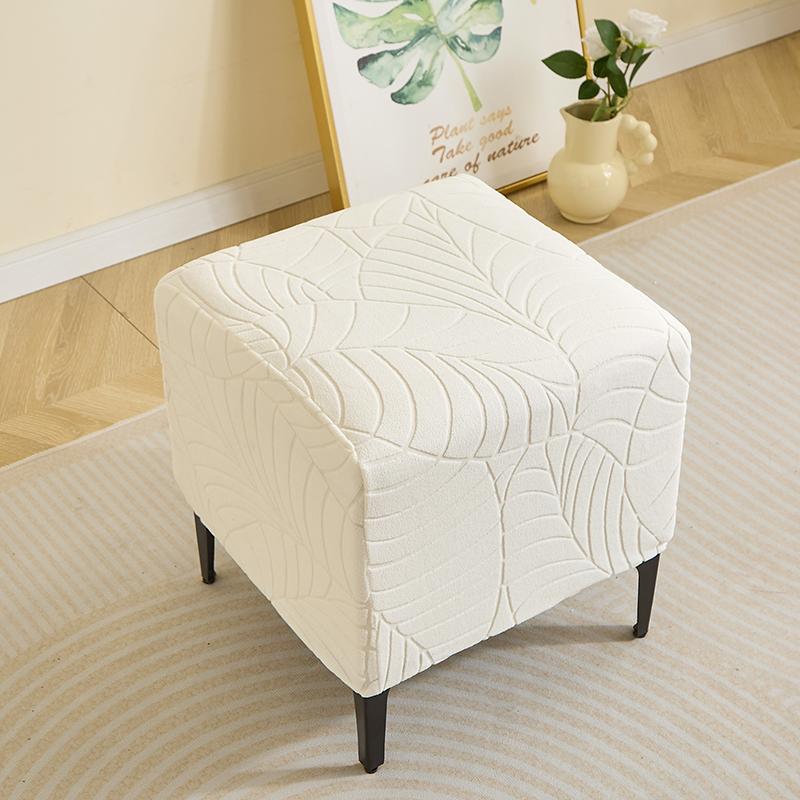 1Pc Leaves Jacquard Square Ottoman Cover Stretch Soft Footrest Slipcovers Anti-Slip Removable Footstool Cover Home Living Room