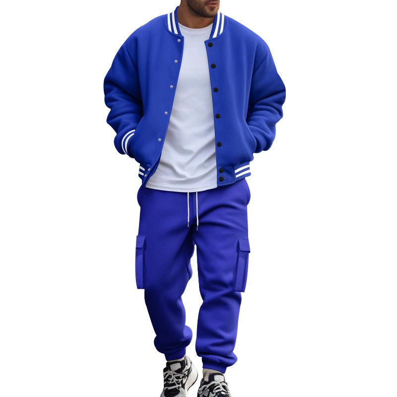 Zweiteiliger Herren-Trainingsanzug im europäischen und amerikanischen Stil für Frühling und Herbst, Baseballjacke mit Stehkragen und langen Hosen, lässige Oberbekleidung, lockerer Sport-Trainingsanzug