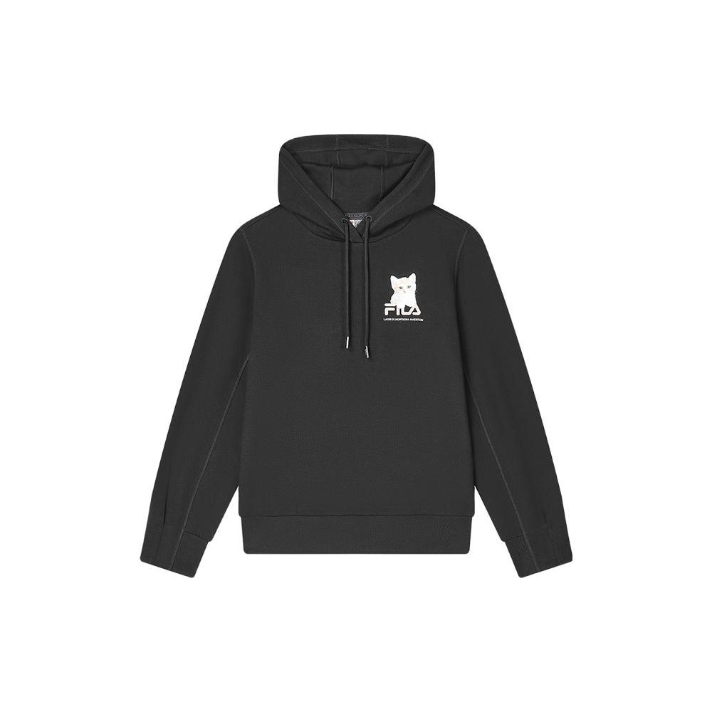 Fila Feline Letter Print Hooded Casual Knit Sweatshirt Women Sweatshirt Black F11W348209F-BK