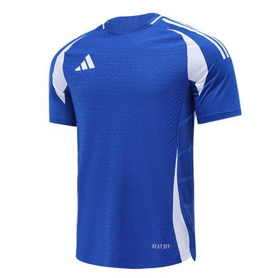 Retro Breathable Crew Neck Logo Short Sleeve Football Jersey Men Tops Blue JW9909