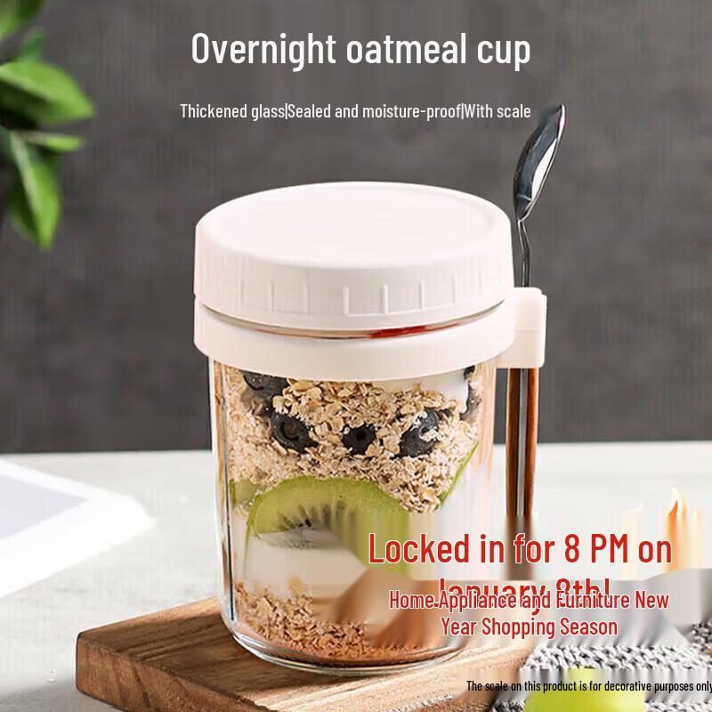 Overnight Oats Mason Jar with Lid and Spoon