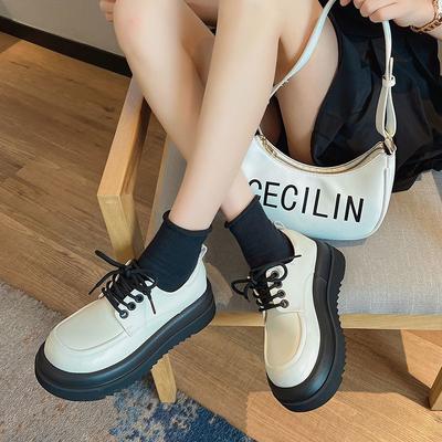 British Style Fashion Ins Single Shoes Women's Spring and Autumn New Versatile Lace-up Muffin Bottom Round Head Small Leather Shoes