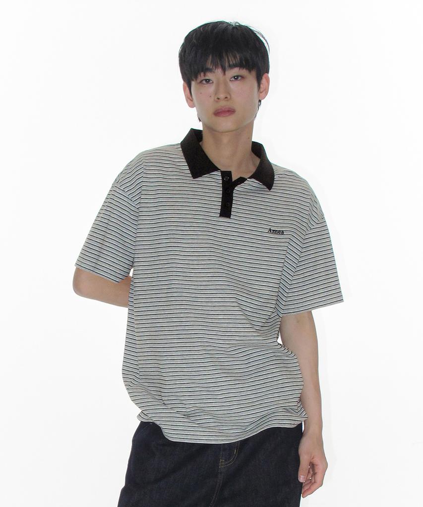 AMES-WORLDWIDE Basic Stripe Collar Tee Gray