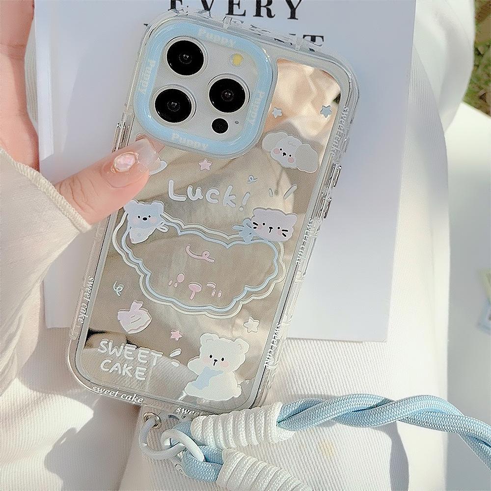 Summer Mirror Puppy Suitable for 16ProMax Apple 15 Mobile Phone Case IPhone 13 Cartoon 1211 Hand Rope