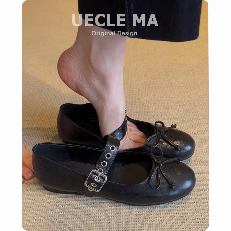 Sheepskin~ Genuine leather single shoes women's versatile flat shoes light mouth ballet shoes bow retro Mary Jane shoes