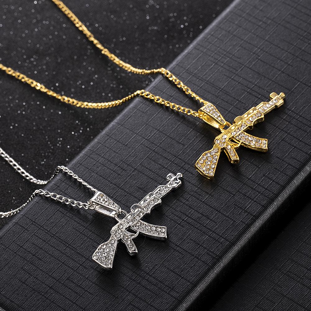 Fashion Choker Necklaces for Women 2025 Gun Cross Pendant Crystal Rhinestone Chain Necklace Women Men Punk Chains Jewelry Gift