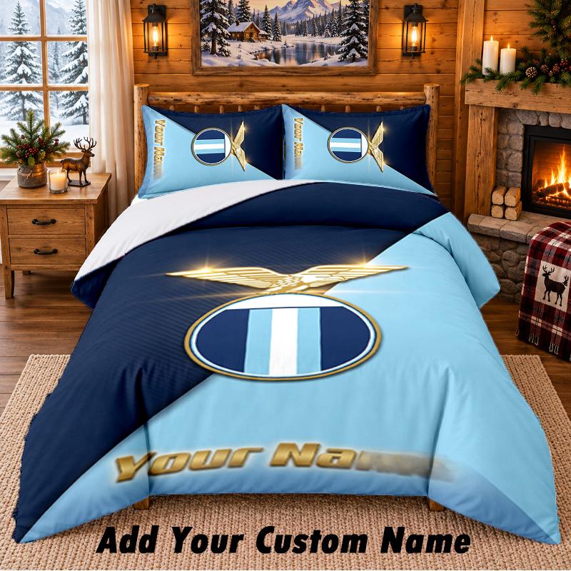 Lazio FC Pattern Bedding 3Pcs Set Custom Name, Bed Sheet And Pillowcases For Home Bedroom
