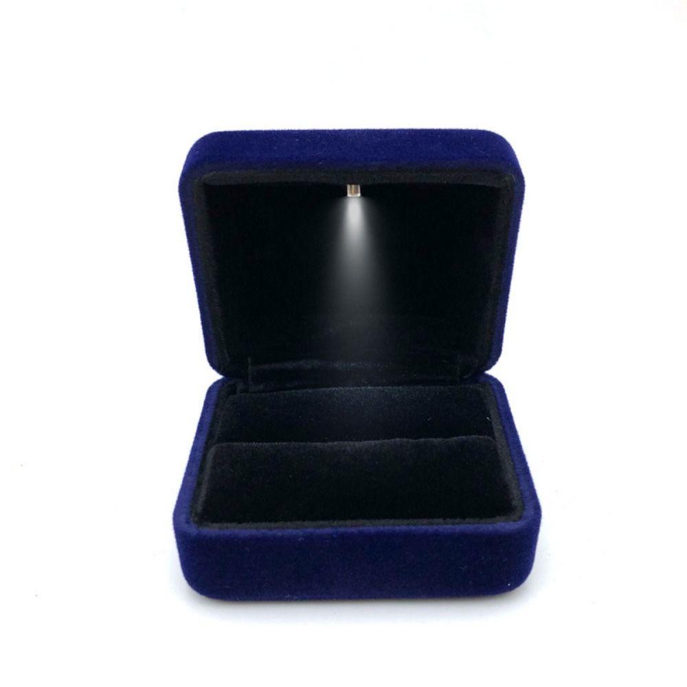 Velvet Ring Holder Case Square Shape Jewelry Organizer Box LED Ring Jewelry Box Anniversary