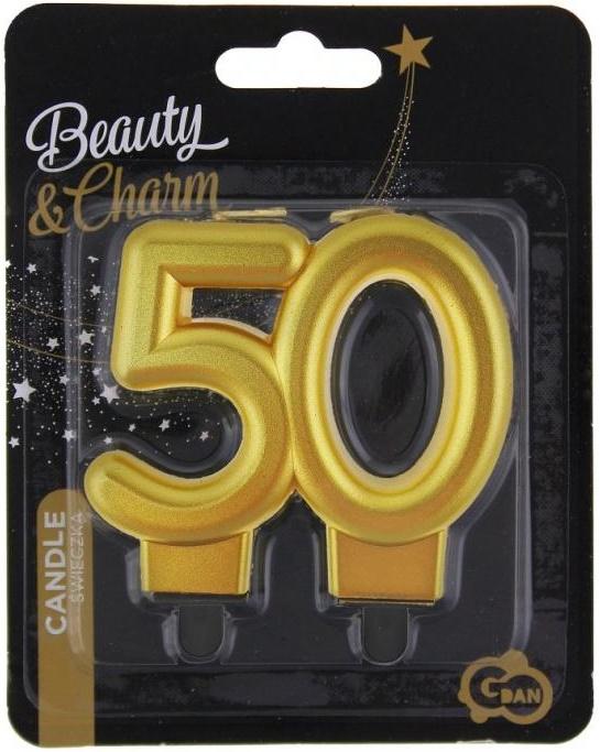 Cake Candle 50 Metallic Gold Birthday 8cm