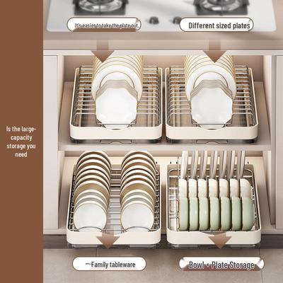 Stainless Steel Pull-Out Dish and Bowl Storage Rack for Kitchen Cabinets