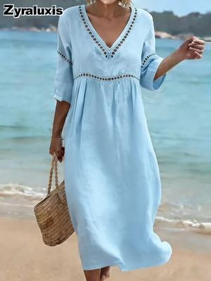 New Spring/Summer Elegant Casual V-Neck Solid Sleeveless Women's Dress