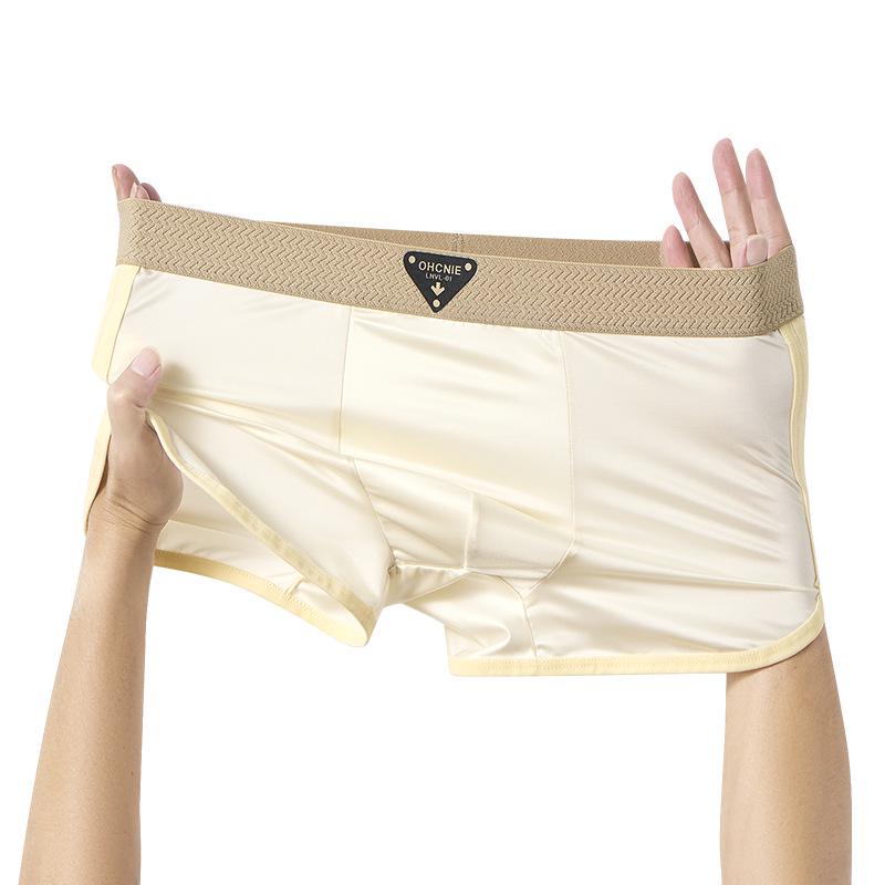 Men's Ice Silk Satin Boxer Briefs - High-End Antibacterial Underwear with Light Luxury Gloss Fabric.