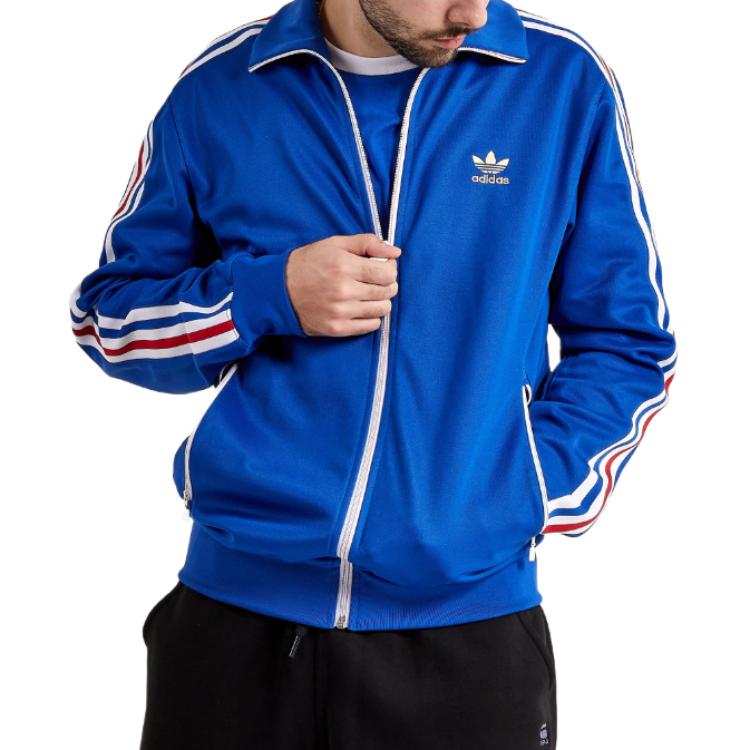 Adidas Striped Embroidered Logo Zip-Up Jacket Men Outerwear Blue HK7406