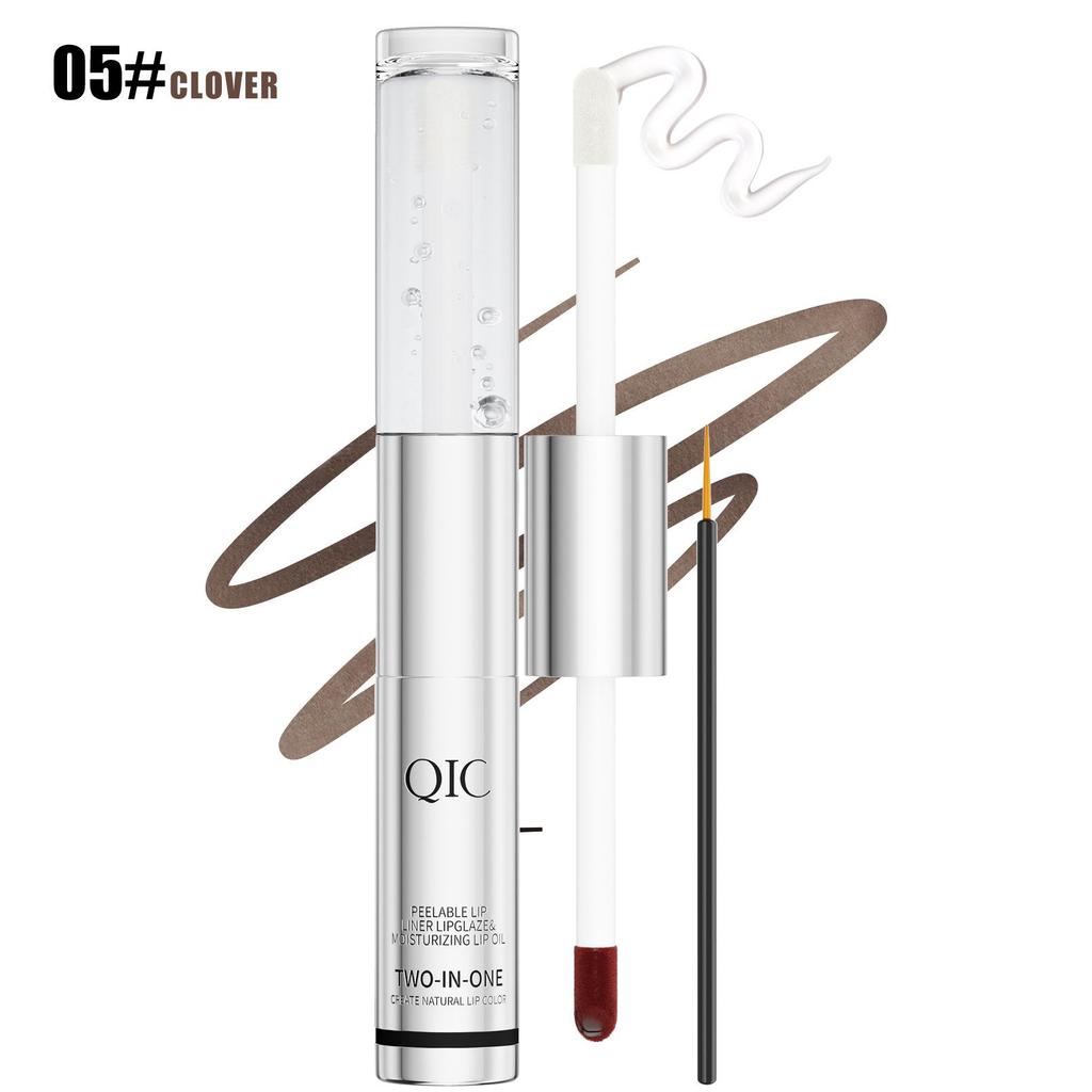 QIC Doppelköpfiges Tear Lip Glaze + Lippenöl Wasserdicht Nicht klebend Tasse Lippenstift 2 in 1 Abziehbarer Lipliner Lippenstift Lippenöl