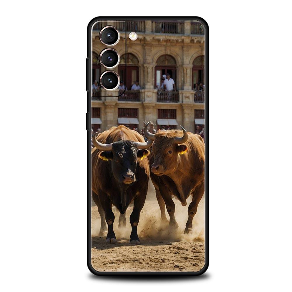 Soft TPU Phone Case For Samsung Galaxy S25 S24 S23 S22 S21 Ultra S20 FE 5G S10 S10E Plus Spain Bull Flag Black Cover