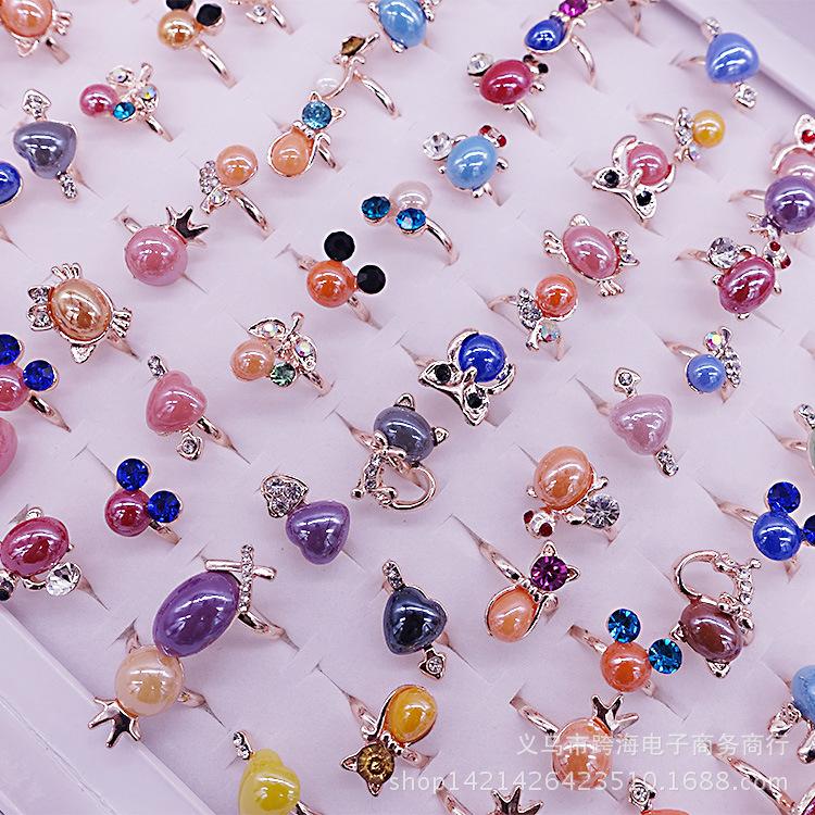 10Pcs New Zirconia Ring Floral Pattern Ring Cartoon Alloy Ring
