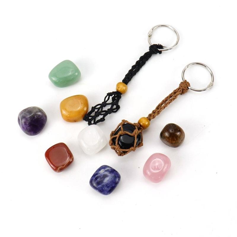 DIY Keychain Unfinished String Lanyard Keychain Crystal Stone Holder Cage Keyring Unique Jewelry Making Craft