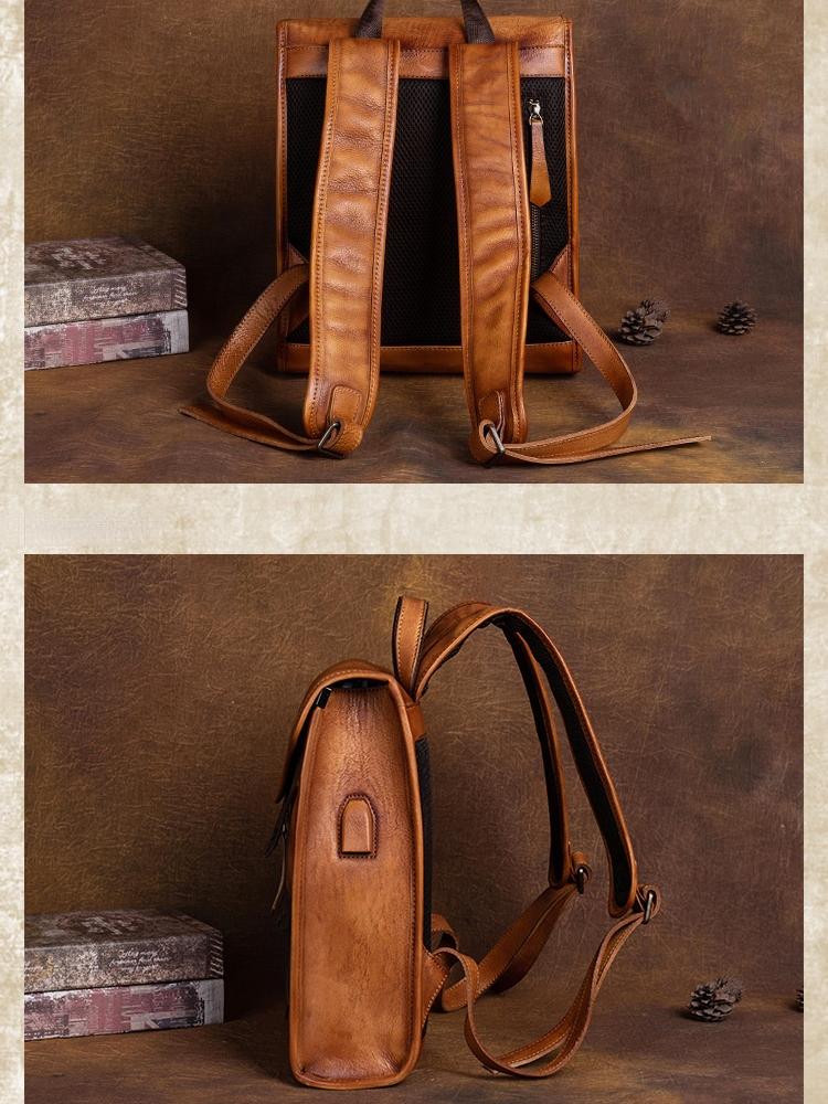 Johnature Vintage originální kožený batoh Dámská taška Volný čas Velkokapacitní cestovní taška z pravé hovězí kůže Kreativní batohy