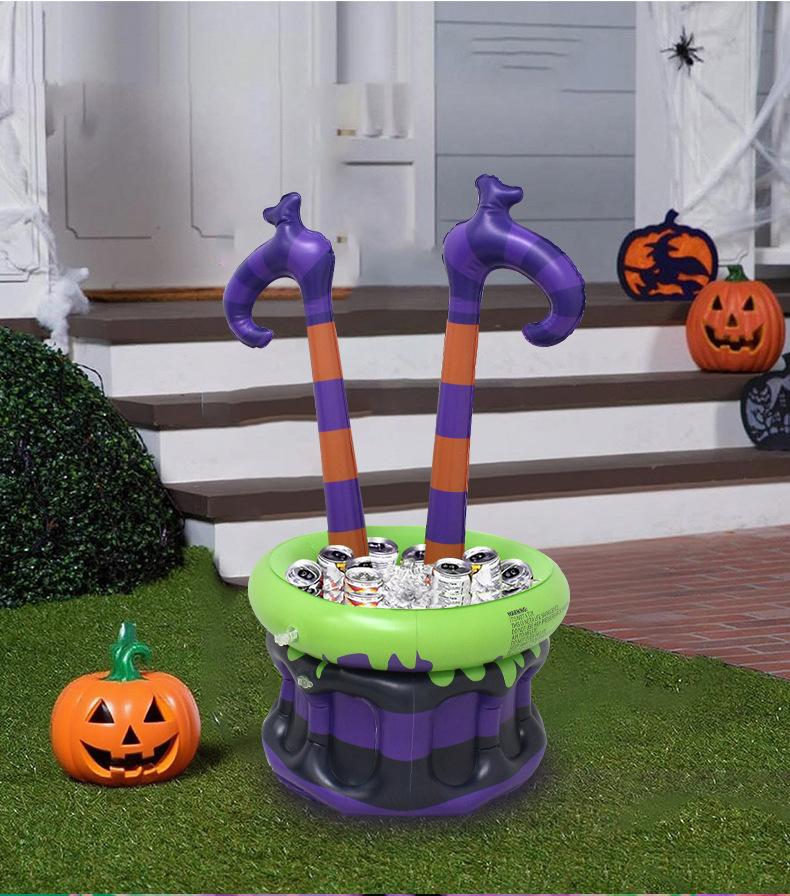 Inflatable Witch Leg Cauldron Cooler Large Capacity Beverage Bucket for Halloween Party Festival Decoration and Storage