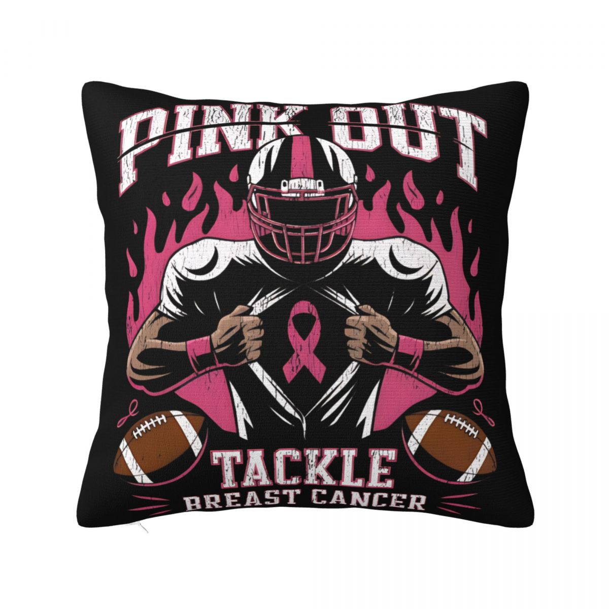 Pink Out Tackle Breast Cancer Football Awareness Design Pillow Case Cushion Covers Custom Decorative Pillowcover for Living Room 30x30cm 12x12in