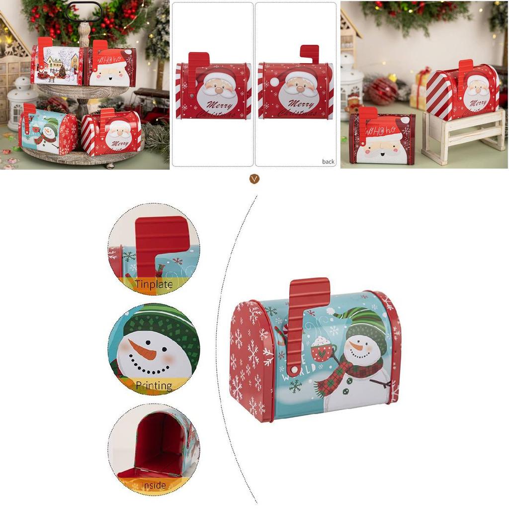 Charming Red Christmas Mailbox Decorative Metal Gift Box For Festive Candy Storage
