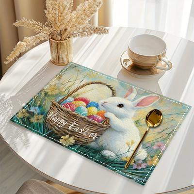 1 pièce Motif Lapin de Pâques et Œufs, Résistant à la Chaleur, Résistant à la Saleté, Facile à Nettoyer Set de Table, Décoration de Table pour Fête Festive